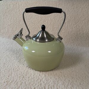 Vintage Chantal Avocado Enamel Stainless Steel Whistling Tea Kettle